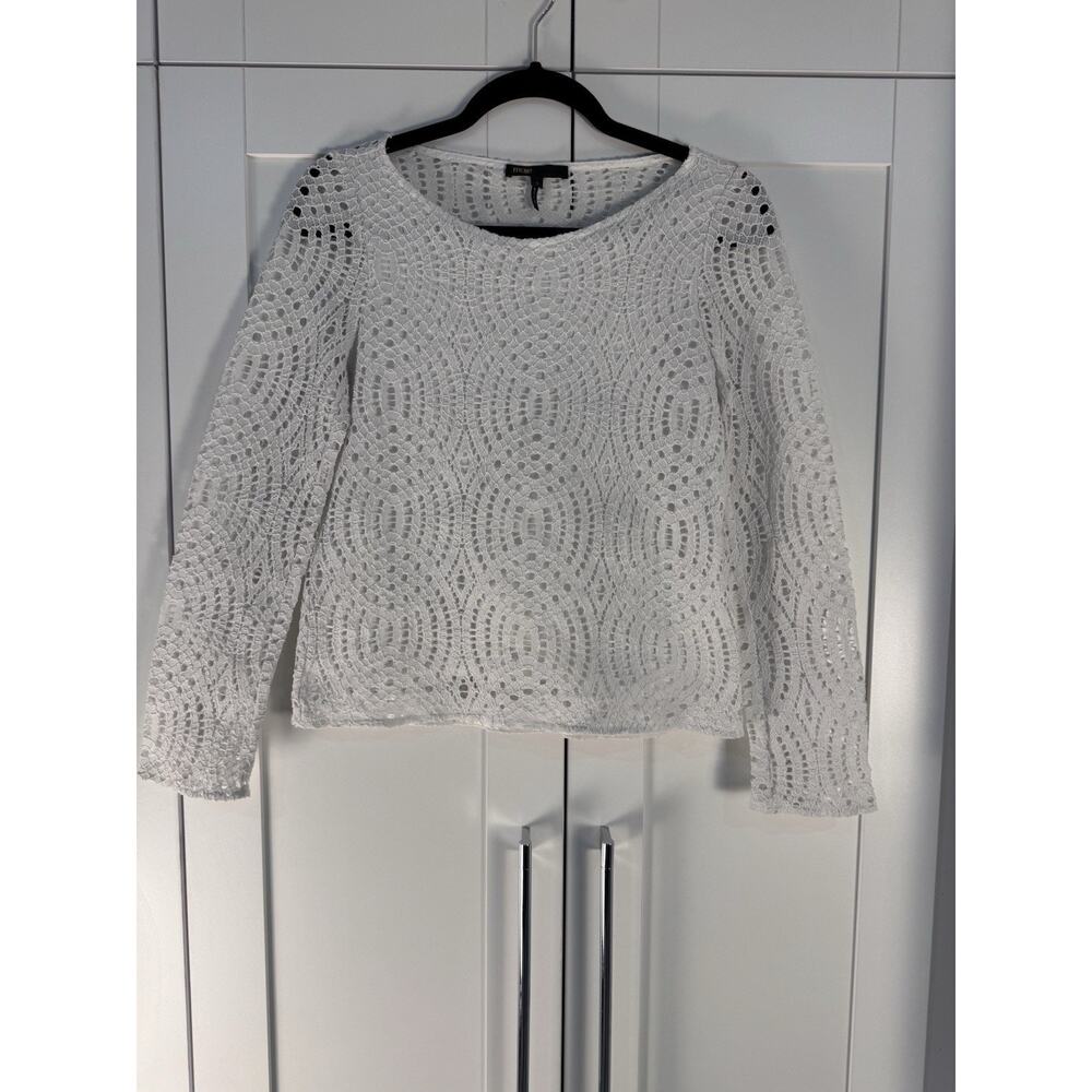 Maje White Crochet Lace Top Long Sleeve Boho Romantic Womens Size 3